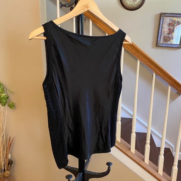 Lafayette 148 Silk Tank Top with Crochet Black Size 8 - Picture 4 of 10